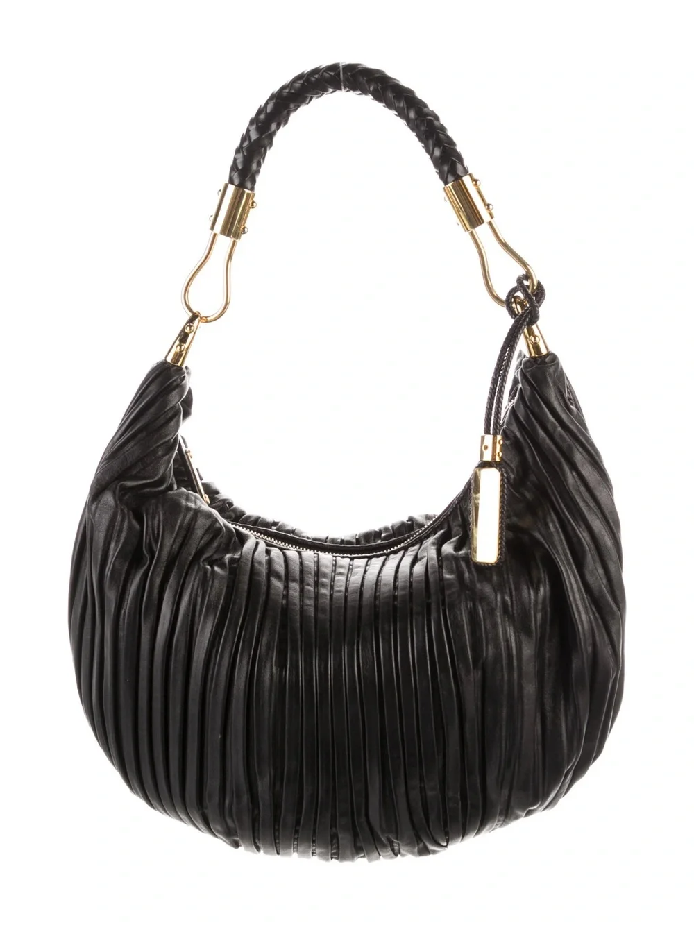 Michael Kors Collection Skorpios Crescent Pleated Black Leather hobo bag